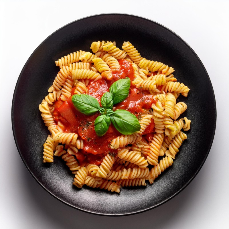 Macarrones en salsa de tomate y albahaca